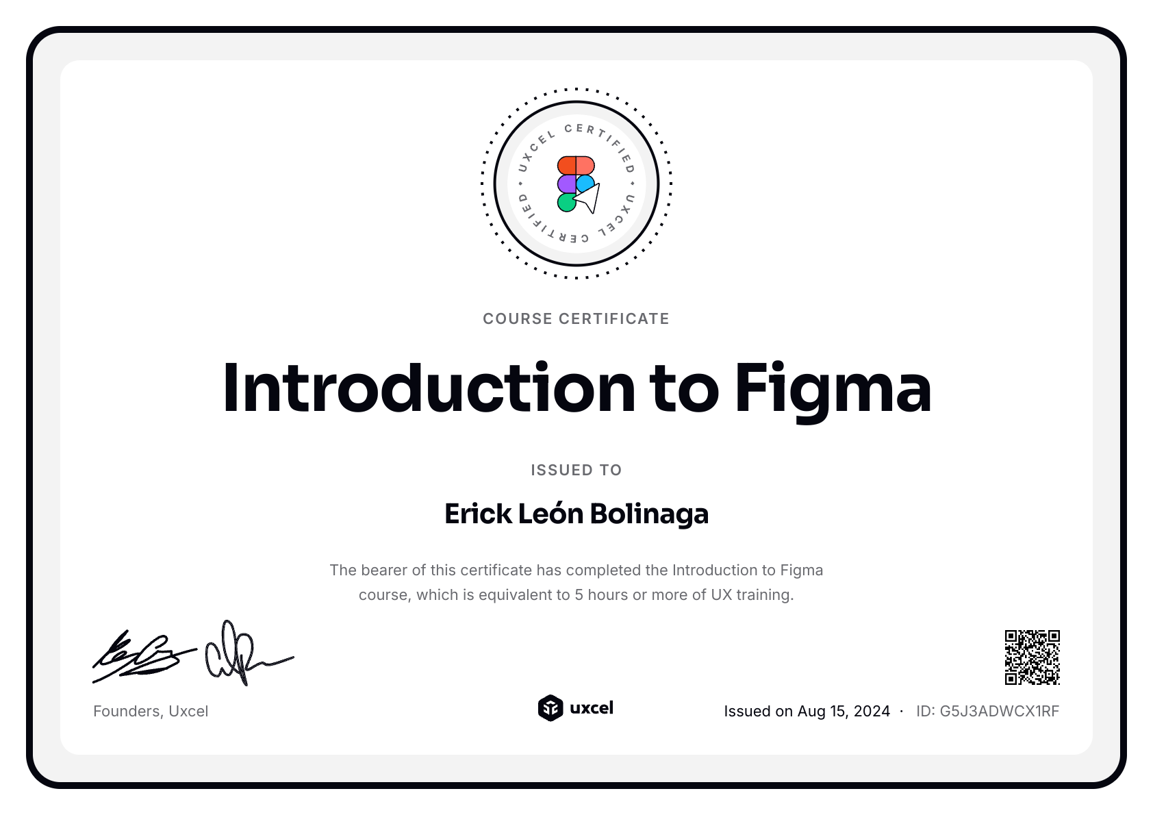 Erick León Bolinaga's certificate